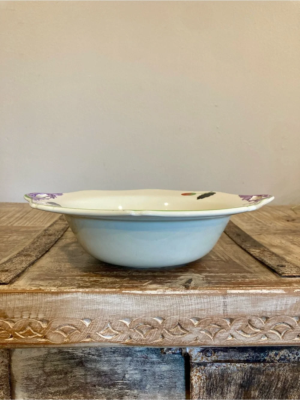 Hand-Painted Floral Ceramic Serving Bowl Purple & Red Flowers Made In England